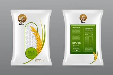 premium rice product package mockup vector illustration