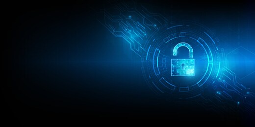 cyber security concept. shield with keyhole icon on digital data background. illustrates cyber data security or information privacy idea. blue abstract hi speed internet technology.