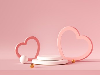 minimal background, mock up with podium for product display,abstract white geometry shape background minimalist valentine's day pink background,abstract mock up backgroundup 3d rendering.