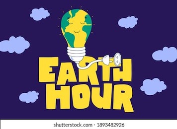 earth hour hand lettering flat cartoon vector illustration. green planet earth vector.