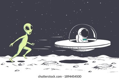 astronaut hijacking a flying saucer.vector illustration