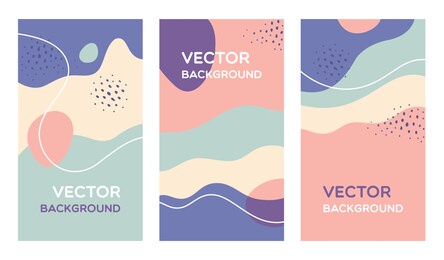 vector set of design templates in simple modern style with abstract shapes. design backgrounds with copy space for text. suitable for invitation designs, social media stories and posts wallpapers.