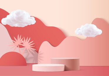 3d background product valentine podium in love platform. cloud background vector 3d rendering with cloud cylinder. podium stand to show cosmetic product. stage romance showcase on pedestal red studio