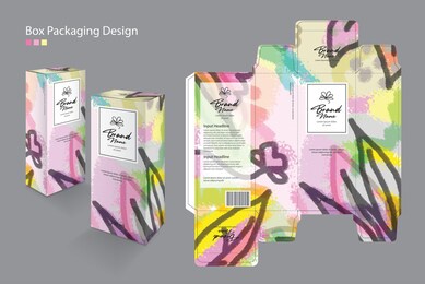 packaging box, packaging design template for cosmetic, supplement, spa, beauty, food, hair, skin, lotion, medicine, cream. 3d box mock up, product design, leaf and flower background, vector