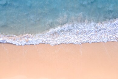 high angle view top view beautiful beach sea sand and seawater wave.