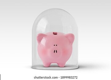 piggy bank under glass bell - concept of money protection and financial security