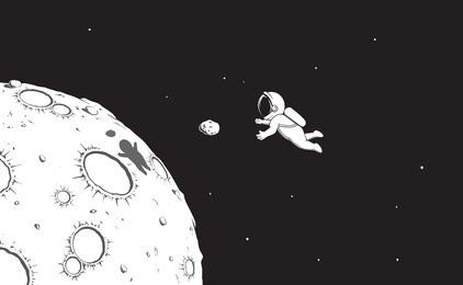 astronaut catching the mini asteroid.spaceman plays in space.vector illustration