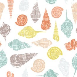 perfect vintage vector seamless pattern with white seashells. beautiful tropical background design  cute fully editable illustration drawn in vector by hand. 