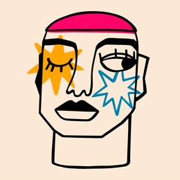 illustration of a person in ink painting style. surreal face. hand drawn portrait in modern abstract graphic style.