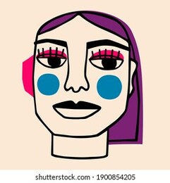 illustration of a person in ink painting style. surreal face. hand drawn portrait in modern abstract graphic style.