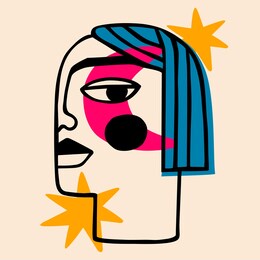 illustration of a person in ink painting style. surreal face. hand drawn portrait in modern abstract graphic style.