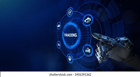 ai robotic trader financial forex trading automation concept.  robotic arm 3d rendering.