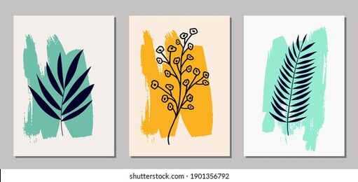 collection of botanical elements on abstract backgrounds