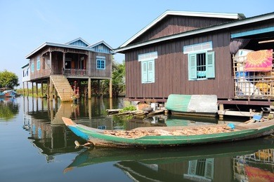 cambodia - floating village on tonle sap lake. exotic southeast asia.