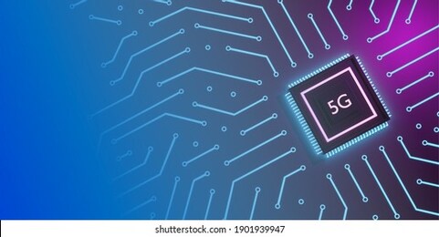 3d of 5g network technology. computer microchip processor with 5g built-in.