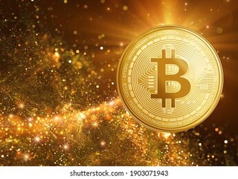 bitcoin on a golden space like star background showing that bitcoin will reach new heights 3d illustration