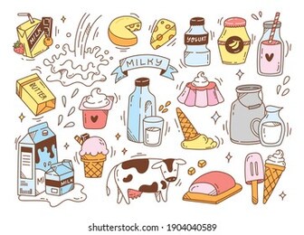 dairy product hand drawn doodles