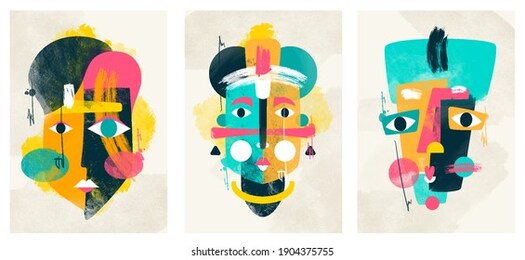 face portrait abstraction wall art illustration design vector. creative shapes design graphics with textured geometric shapes. abstract geometric face minimalism. girl or woman silhouette cubism. 