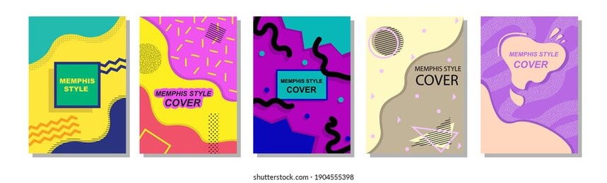 set of memphis style covers. flat vector illustrations for background, brochures, posters and banners.