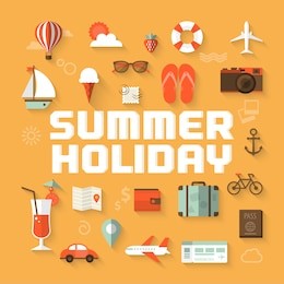 summer holiday flat icons with lettering. vector illustration