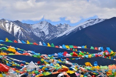 tibet temple pagoda on snow mountain