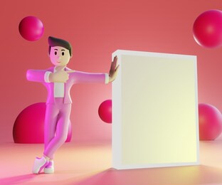 3d illustration pink man with billboard