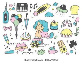 set of cute hand drawn doodle illustration