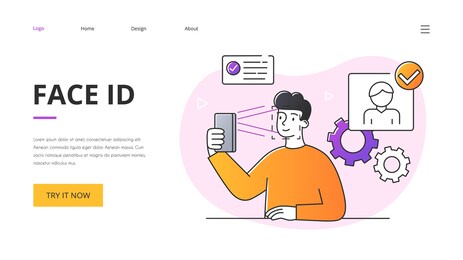 identity verification concept. outline minimal style flat cartoon vector illustration with fictional male character. website, webpage, landing page template or layout