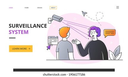 surveillance system abstract concept. outline minimal style flat cartoon vector illustration with fictional female and male characters. website, webpage, landing page template or layout