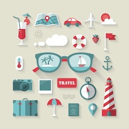 travel and tourism flat icons set. vector illustration