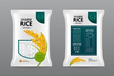 premium rice product package mockup vector illustration