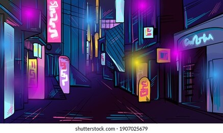 cartoon futuristic street background. colourful urban landscape, flat urban illustration. hand-drawn vector illustration panorama, modern cityscape.