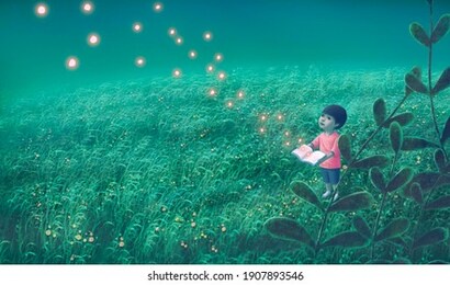 book of imagination with a boy, education dream hope inspiration and freedom concept, surreal painting. fantasy art, conceptual artwork, happiness of child , 3d illustration