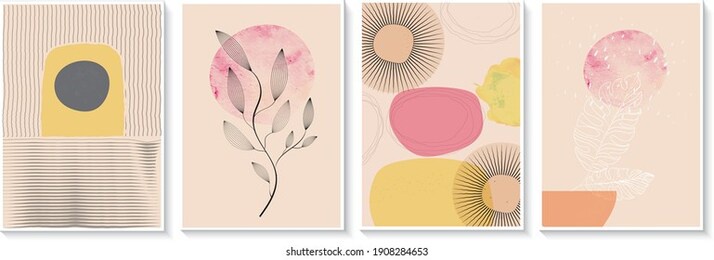 wall art vector set , abstract boho wall art, minimalist design poster, postcard