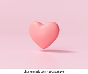 3d red heart on pink background. heart icon, like and love 3d render illustration