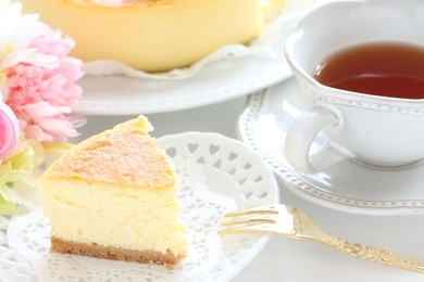 gourmet dessert, cheese cake and  tea