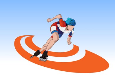 the girl is an athlete, on roller skates and a helmet. vector illustration.
