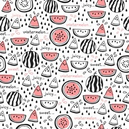 seamless pattern of hand drawn watermelons 