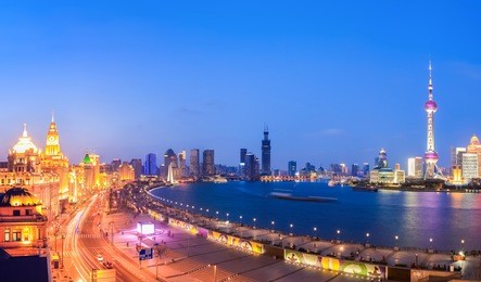panoramic view of shanghai in a beautiful nightfall ,china 