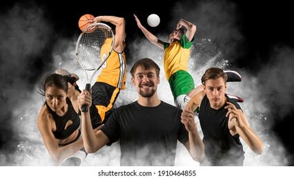 sport collage. fitness, tennis, volleyball, basketball. sports banner 