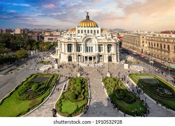 landmark palace of fine arts (palacio de bellas artes) in alameda central park near mexico city zocalo historic center.