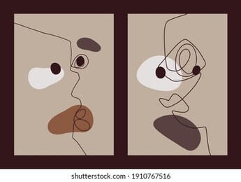 set posters of eight abstract face. surreal person. prints with surreal shapes for the interior. line, point, shape on a plane. surreal painting for the interior. psychology, cosmetology, art.