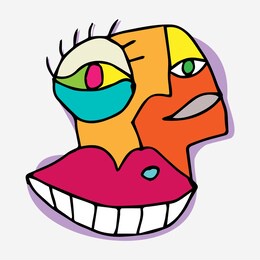 abstract design of surreal face portrait. hand drawn face with a hint of cubism in funky colors. concept art can be used for fashion, beauty treatment, health, and mental wellbeing.