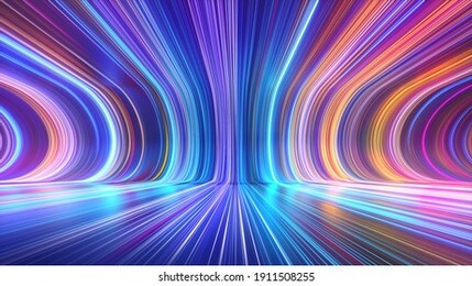 3d render, abstract multicolor spectrum background, bright orange blue neon rays and colorful glowing lines
