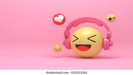 emoji headphone icon listening to music enjoyment pink silhouette isolated on pink background modern 3d rendering
