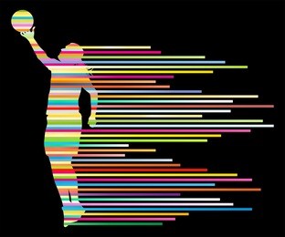woman basketball player vector background concept made of colorful stripes