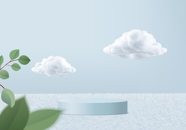 3d background products minimal podium scene with clouds platform. background vector 3d rendering with podium. display to show cosmetic products. stage showcase on pedestal modern studio blue clouds