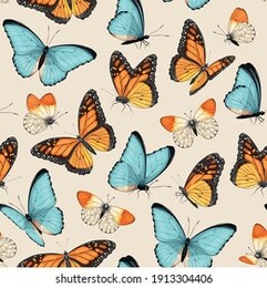 vector pattern with high detailed tropic butterfly