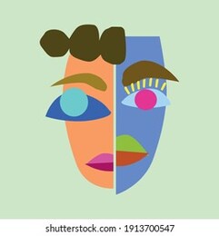 surreal faces, vektor illustration, white background 