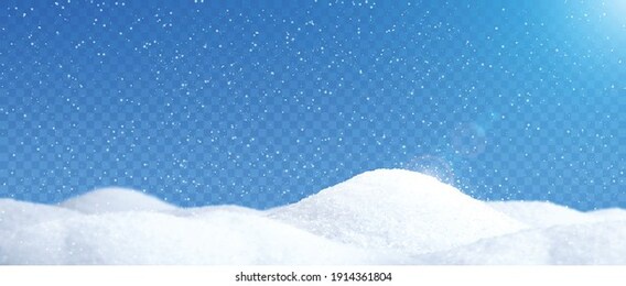 snow realistic landscape background with showfall and snowflakes transparent vector illustration